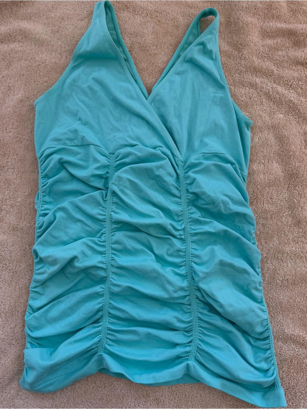 Turquoise V-Neck Ruched Tank - Picture 3 of 3